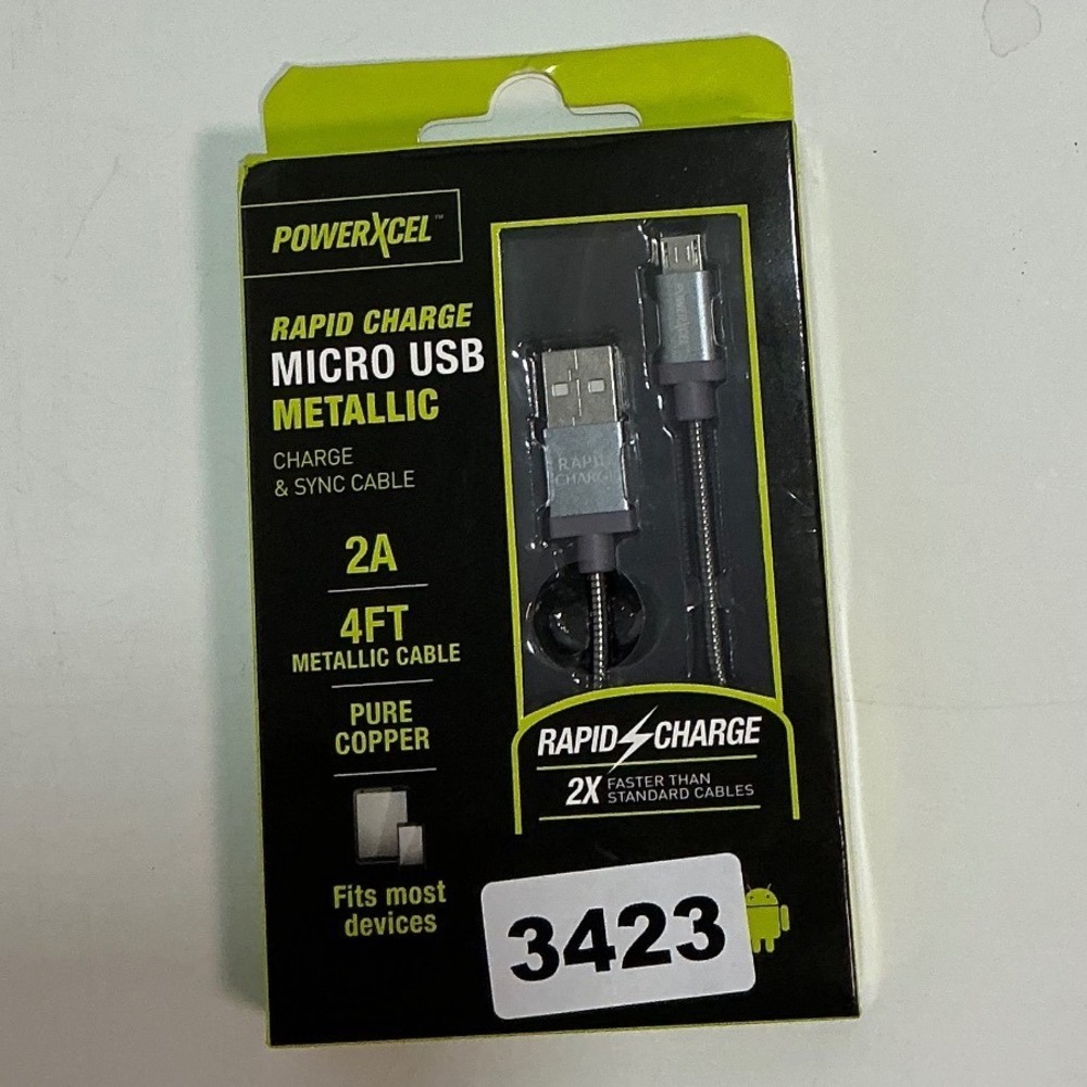PowerXcel Rapid Charge Micro USB Metallic 4FT Silver Charge & Sync Cable 2A 3423